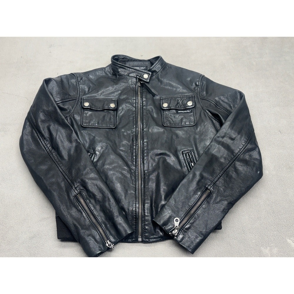 Members Only Womens Black Genuine Leather Moto Racer Jacket Size M Full Zip 4841
